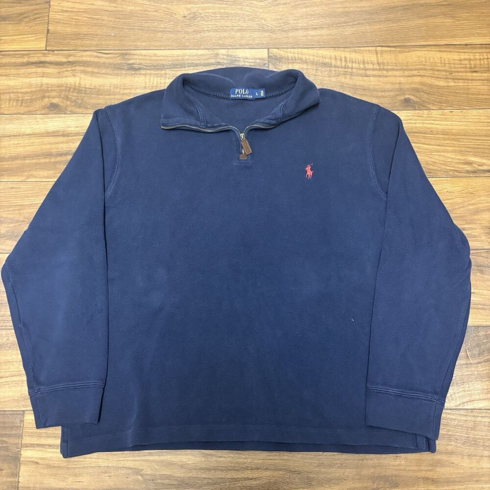 Polo Ralph Lauren Navy Blue 1/4 Zip Pullover Sweatshirt Size Large